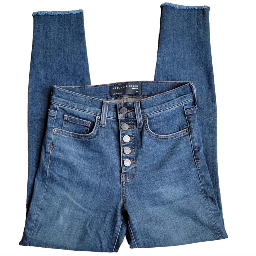 Veronica Beard Debbie High-Rise Button Fly Fray Hem Skinny Jeans Laguna …
